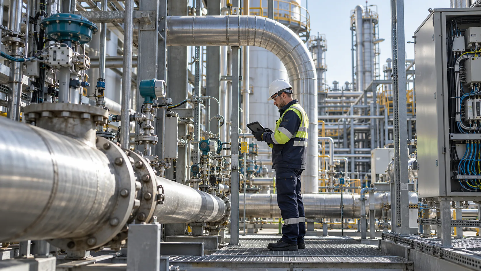 Instrumentation and pipework in a chemical process plant