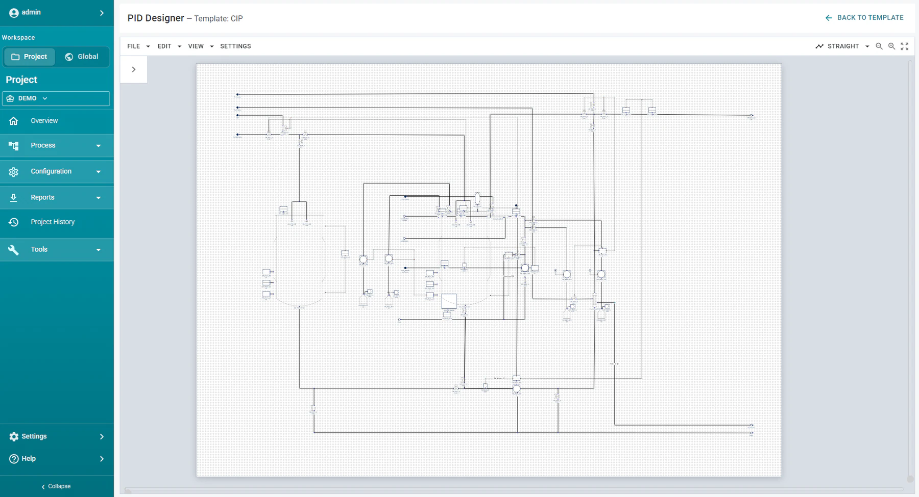 Entellia P&ID Designer showing a process diagram