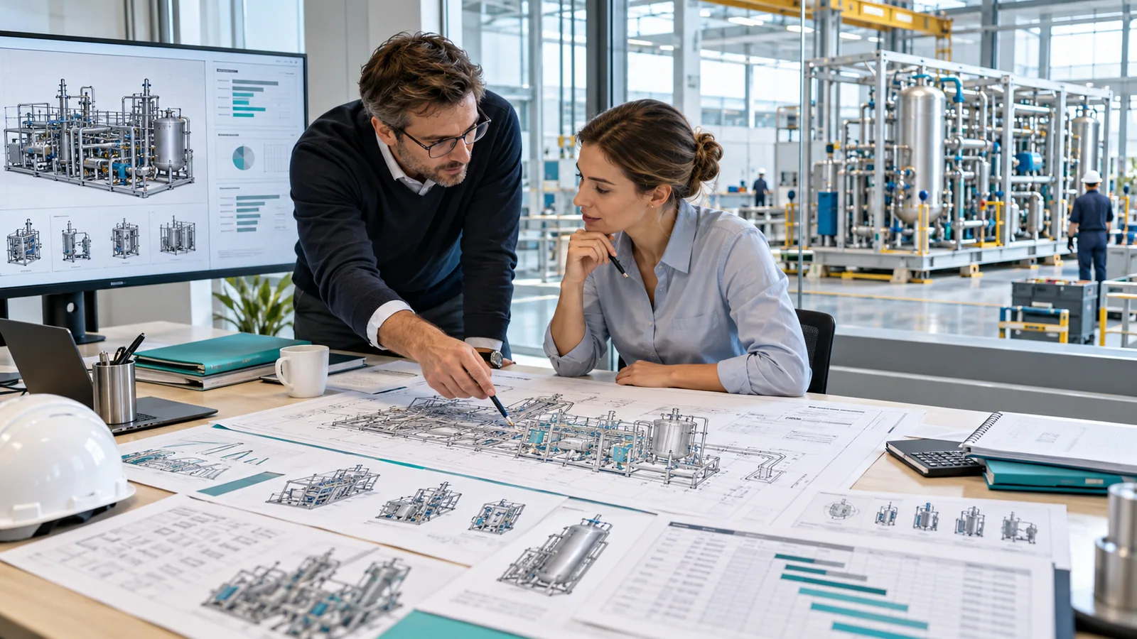 Engineers assessing technical scope and process equipment for a quotation